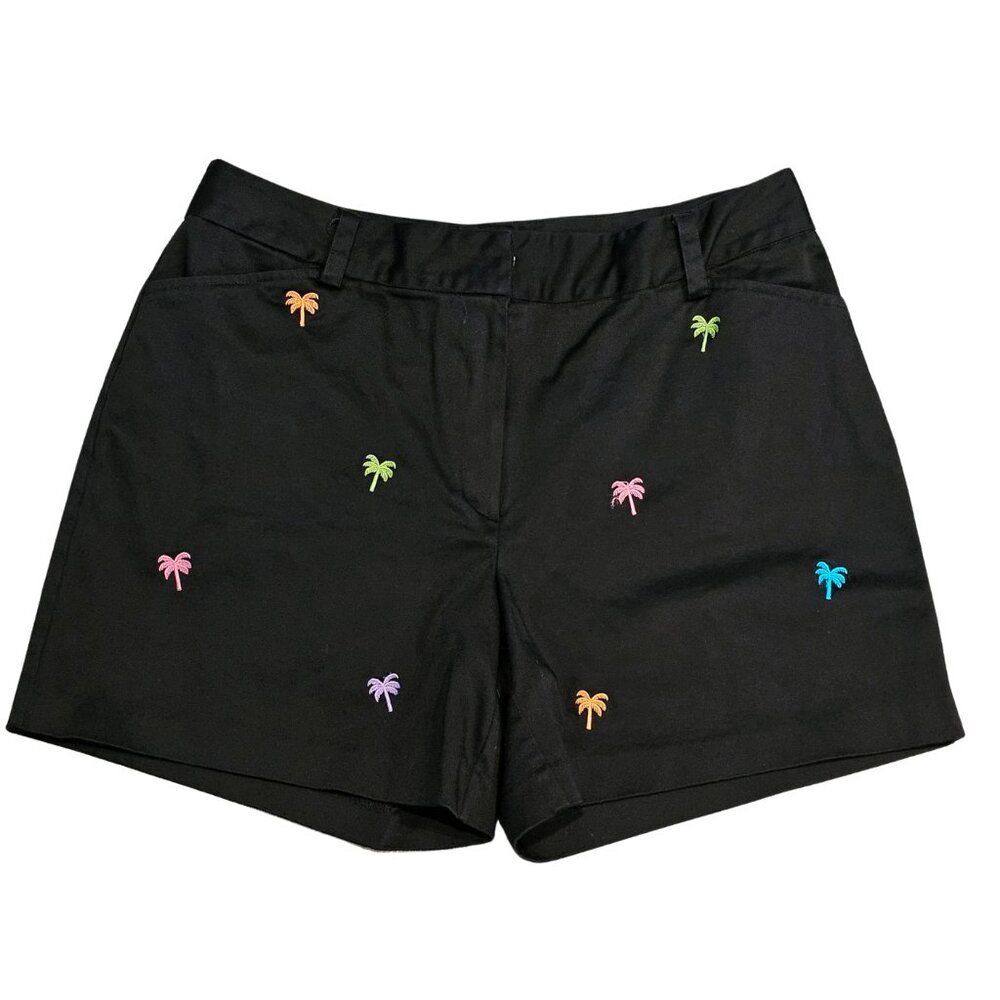 BAMBOO TRADERS Black Shorts for Work Palm Tree Embroidered Flat Front Cute Kitch - Picture 1 of 9